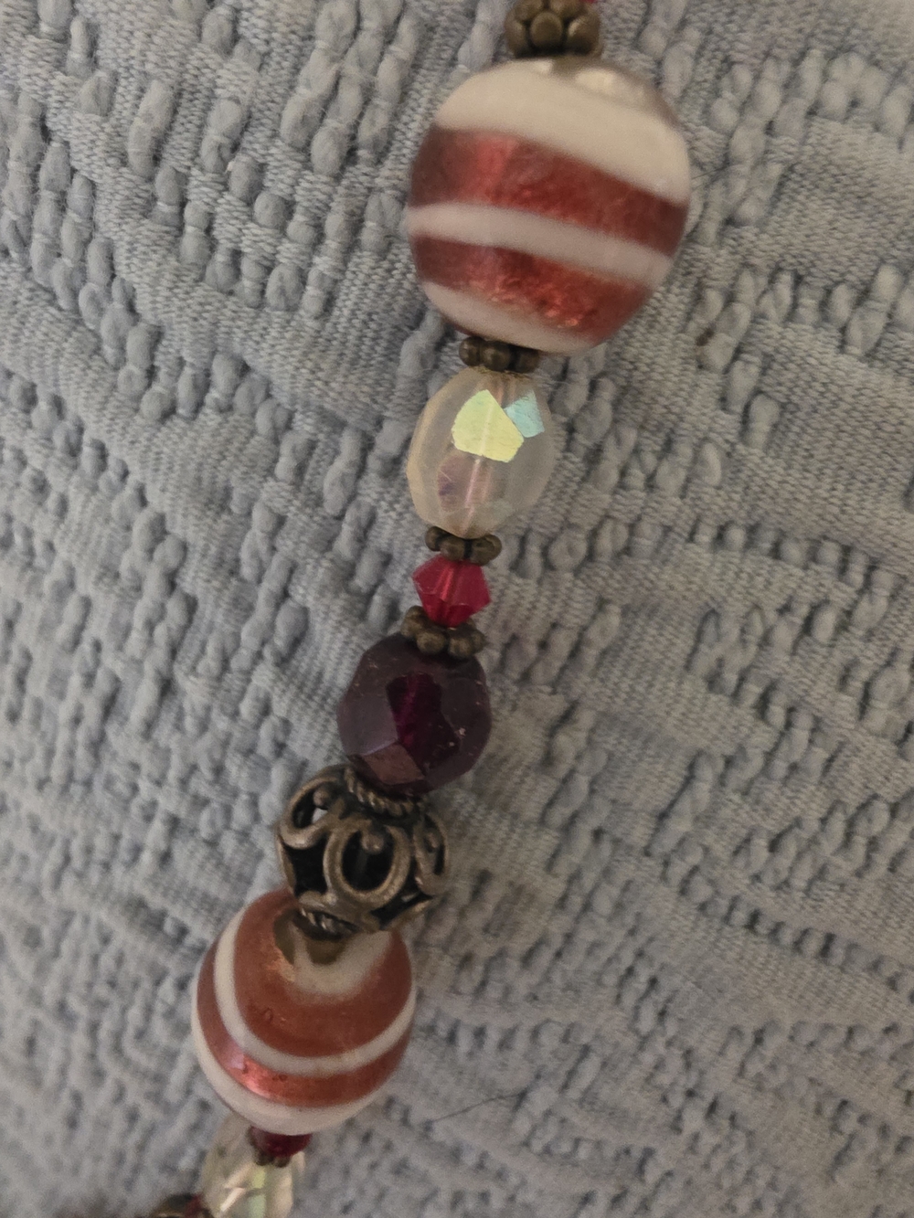 Handcrafted Red and White Beaded Women's Necklace